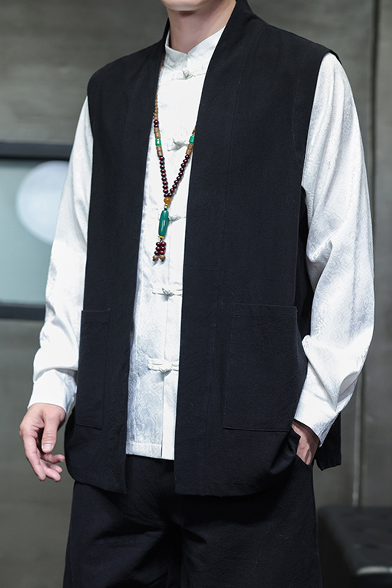 2025秋冬风男装棉麻亚麻唐装中式汉服马甲外套C229-Y1093-P85,男装背心/马甲,电商C229