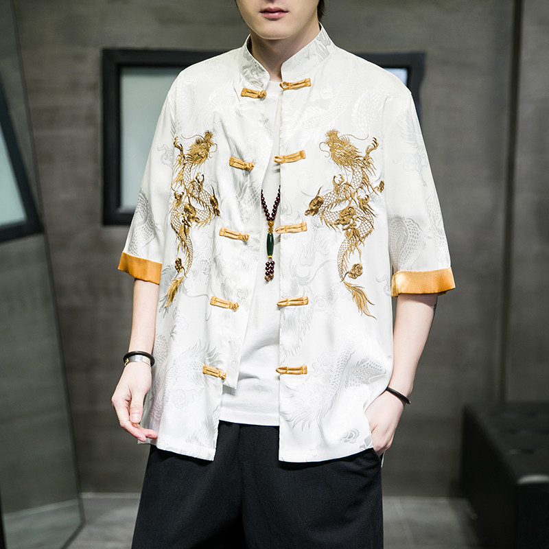 2024夏风男装刺绣唐装汉服短袖五分袖衬衫衬衣C229/Y656/P60,男装衬衫,电商C229