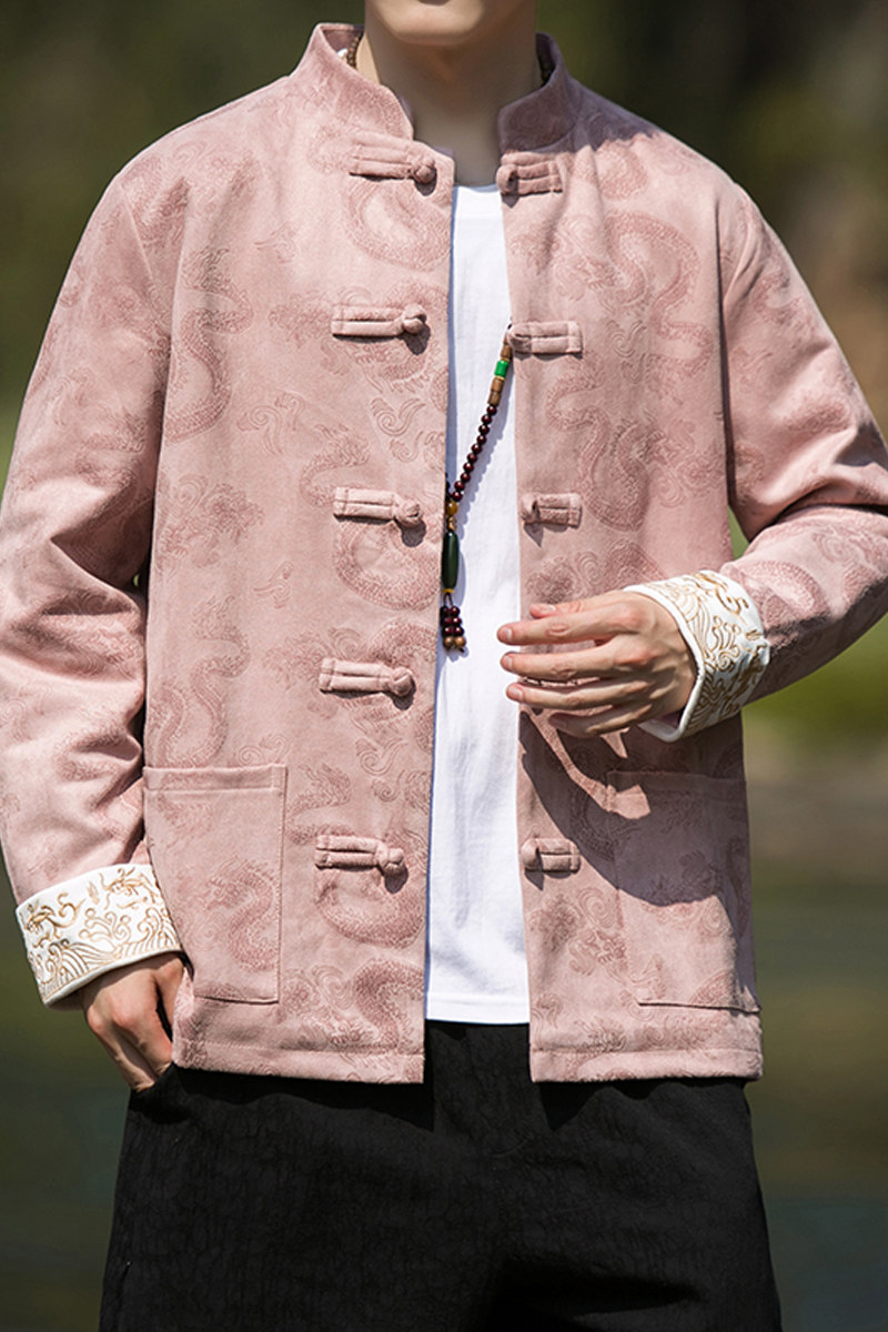 2024冬风男装鹿皮绒中式刺绣唐装汉服夹克外套C229/Y718/P105,男装夹克,电商C229
