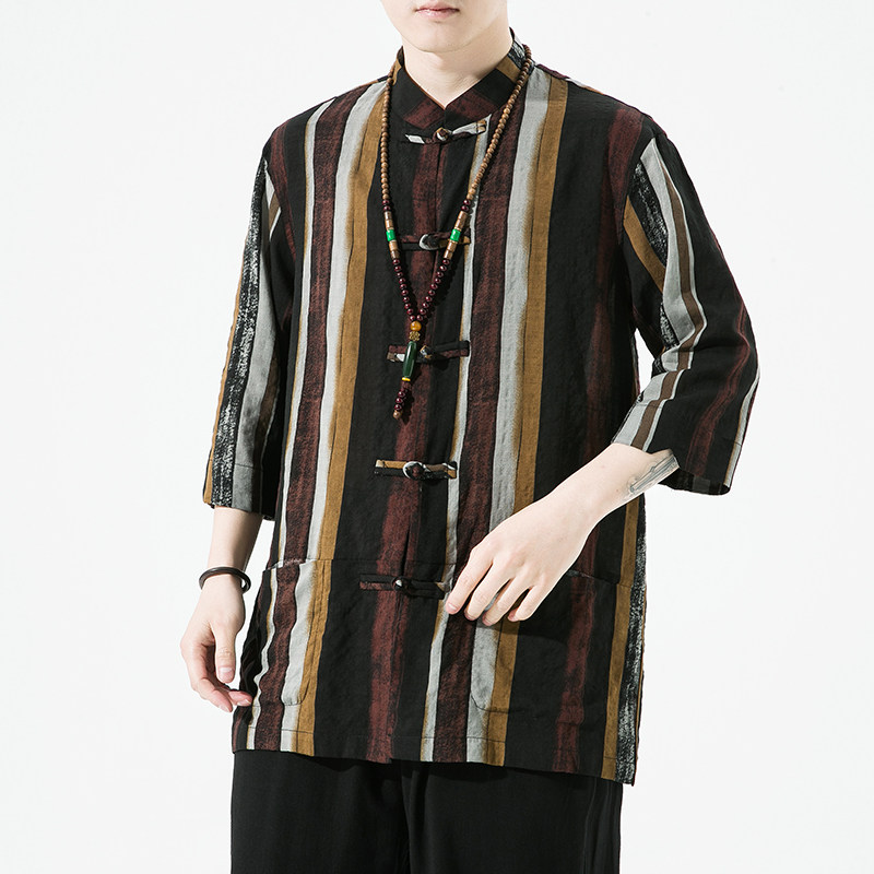 2023夏风男装棉麻亚麻印花唐装汉服五分袖衬衫C229/Y728/P65,男装衬衫,电商C229