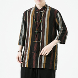 2023夏风男装棉麻亚麻印花唐装汉服五分袖衬衫C229/Y728/P65，男装衬衫，电商C229