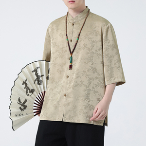 2024夏风男装冰丝唐装汉服短袖五分袖衬衫衬衣C229-Y903-P65图片