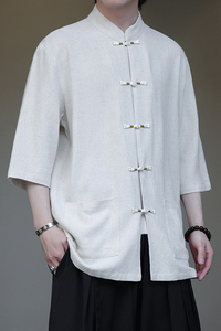 2024夏风男装棉麻亚麻唐装汉服短袖五分袖衬衫C229-Y1027-P70图片