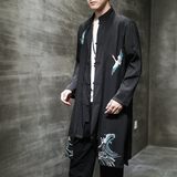 2024春夏风男装刺绣雪纺唐装汉服中长款风衣C229/F409/P90，男装风衣，电商C229