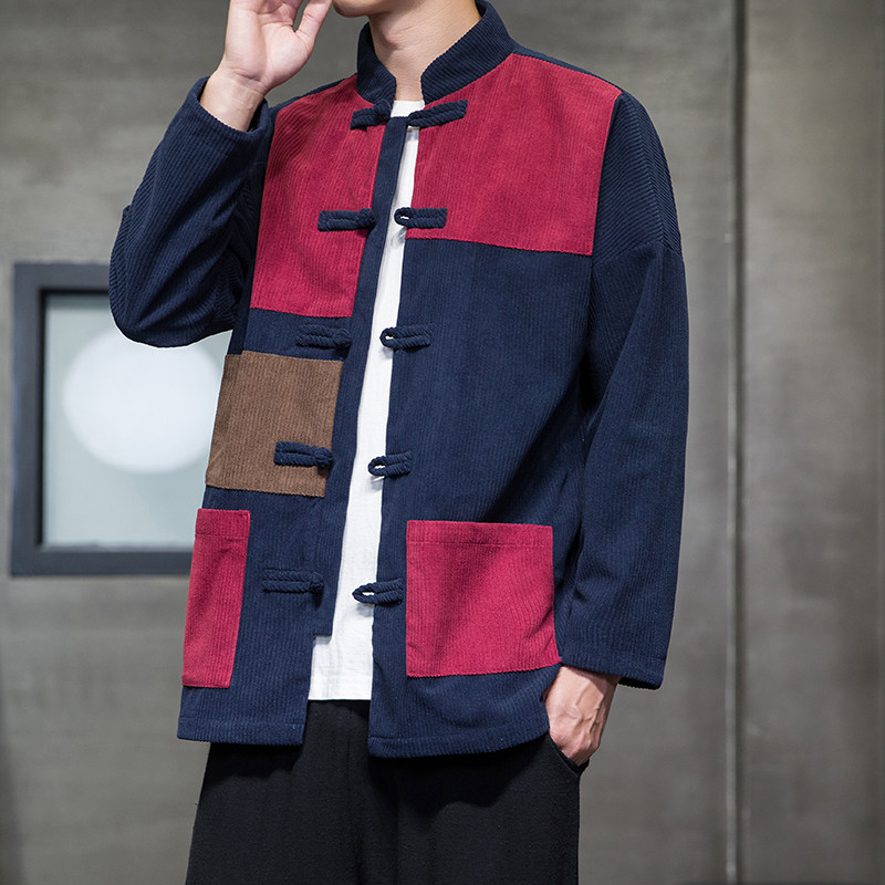 2023秋冬风风男装灯芯绒拼接中式唐装汉服外套C229/Y752/P95,男装夹克,电商C229