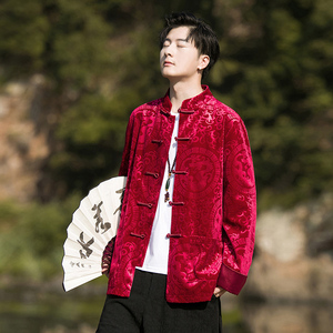 2024冬风男装丽丝绒复古中式唐装汉服夹克外套C229/Y789/P105图片