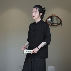 2024夏季风男装冰丝唐装汉服提花短袖衬衫衬衣C229-Y1036-P70图片