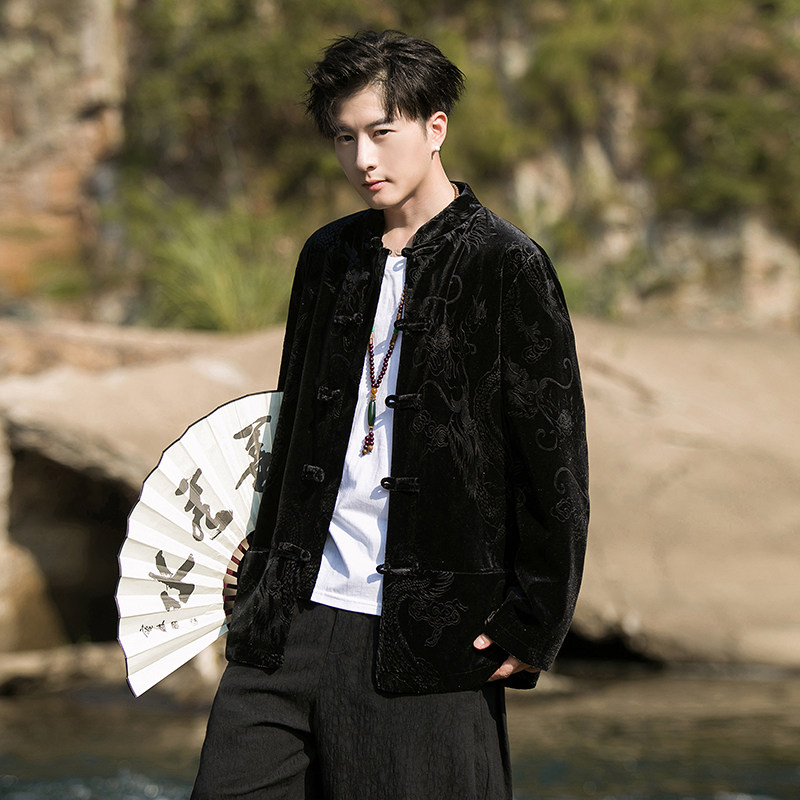 2024冬风男装提花中式丽丝绒唐装汉服夹克外套C229/Y790/P95,男装夹克,电商C229