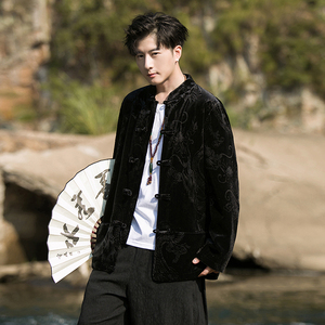 2024冬风男装提花中式丽丝绒唐装汉服夹克外套C229/Y790/P95