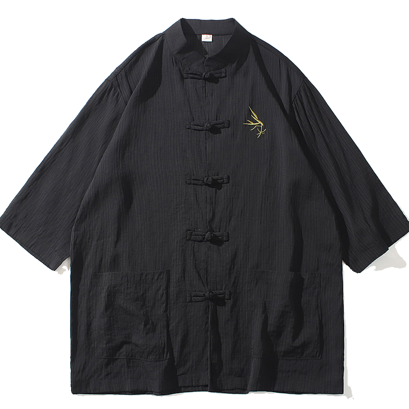 2024夏风男装刺绣唐装汉服短袖五分袖衬衫衬衣C229-Y907-P65,男装衬衫,电商C229