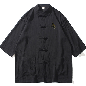 2024春夏风男装唐装汉服短袖五分袖衬衣衬衫C229-Y907-P65图片