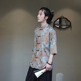 2024夏风男装提花唐装汉服五分袖短袖衬衫衬衣C229-Y1032-P70，男装衬衫，电商C229