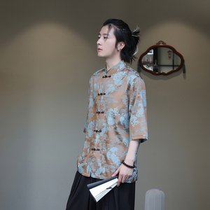 2024夏风男装提花唐装汉服五分袖短袖衬衫衬衣C229-Y1032-P70图片
