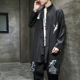 2024春夏风男装刺绣雪纺唐装汉服中长款风衣C229/F409/P90，男装风衣，电商C229
