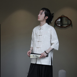 2024夏风男装冰丝印花唐装汉服短袖五分袖衬衫C229-Y1031-P70，男装衬衫，电商C229