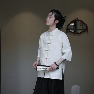 2024夏季风男装冰丝唐装汉服短袖五分袖衬衫C229-Y1031-P70
