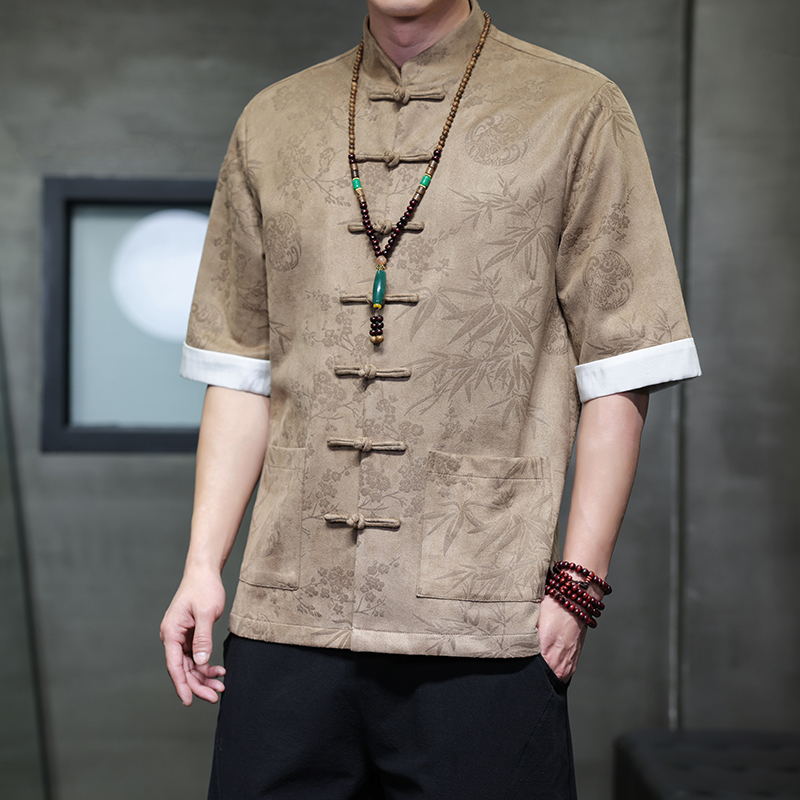 2025春夏风男装鹿皮绒唐装汉服衬衫衬衣大码C229-Y1098-P70，男装衬衫，电商C229