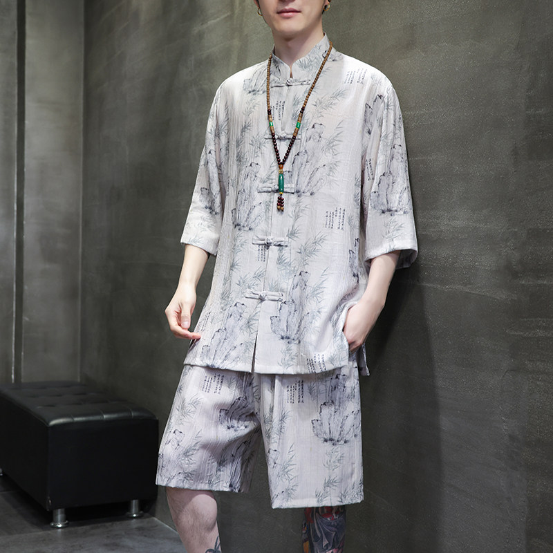 2024春夏风男装复古中式唐装汉服套装两件套C229-TZ361-P100,男装休闲套装,电商C229