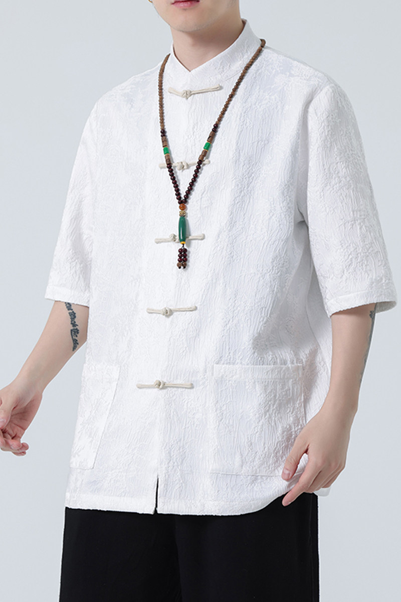 2024春夏风男装提花盘扣中式唐装汉服短袖衬衫C229-Y996-P70,男装衬衫,电商C229