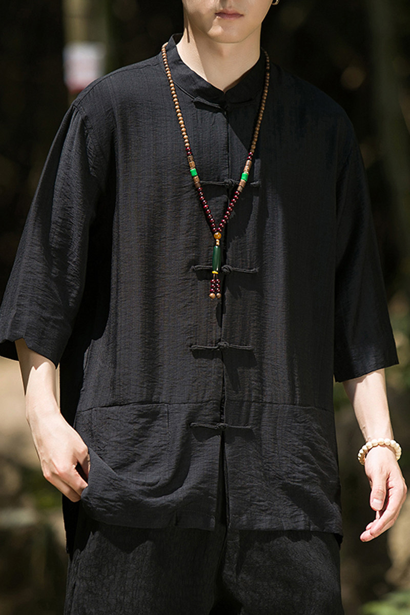 2024夏季风男装盘扣中式唐装汉服短袖衬衫衬衣C229/Y729/P65,男装衬衫,电商C229