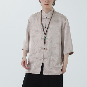 2024夏季风男装冰丝印花唐装汉服短袖衬衫衬衣C229-Y1021-P70图片