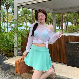 女泳衣防晒温泉海边度假比基尼 大码 绝美2025新款 分体聚拢性感罩衫