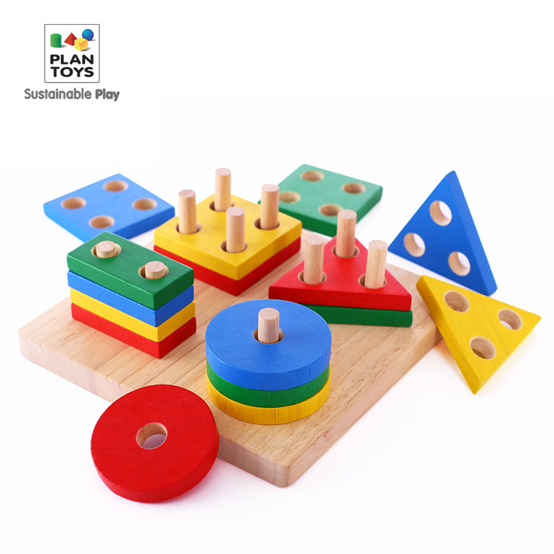 儿童形状认知积木玩具立体堆叠套柱 plantoys几何分类拼图 2403