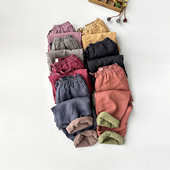 外穿宽松保暖裤 冬季 夹棉休闲裤 百搭女裤 复古苎麻阔版 直筒阔腿棉裤