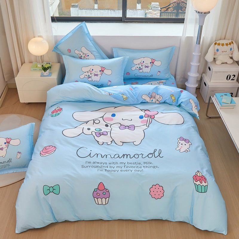 玉桂狗儿童床上四件套纯棉卡通1.5米被套1.8床笠款1.2m床单三件套