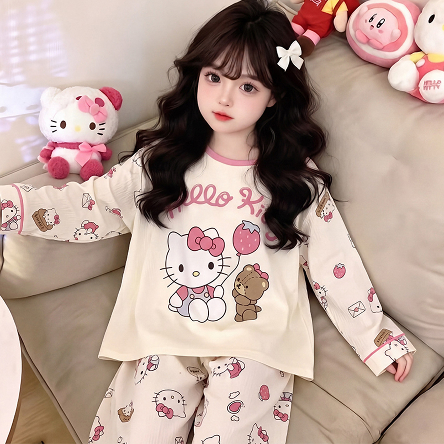 纯棉儿童睡衣女孩女童春秋季套装图片