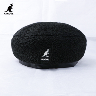KANGOL袋鼠男女同款双面戴羊羔绒尼龙质感贝雷帽子K5314