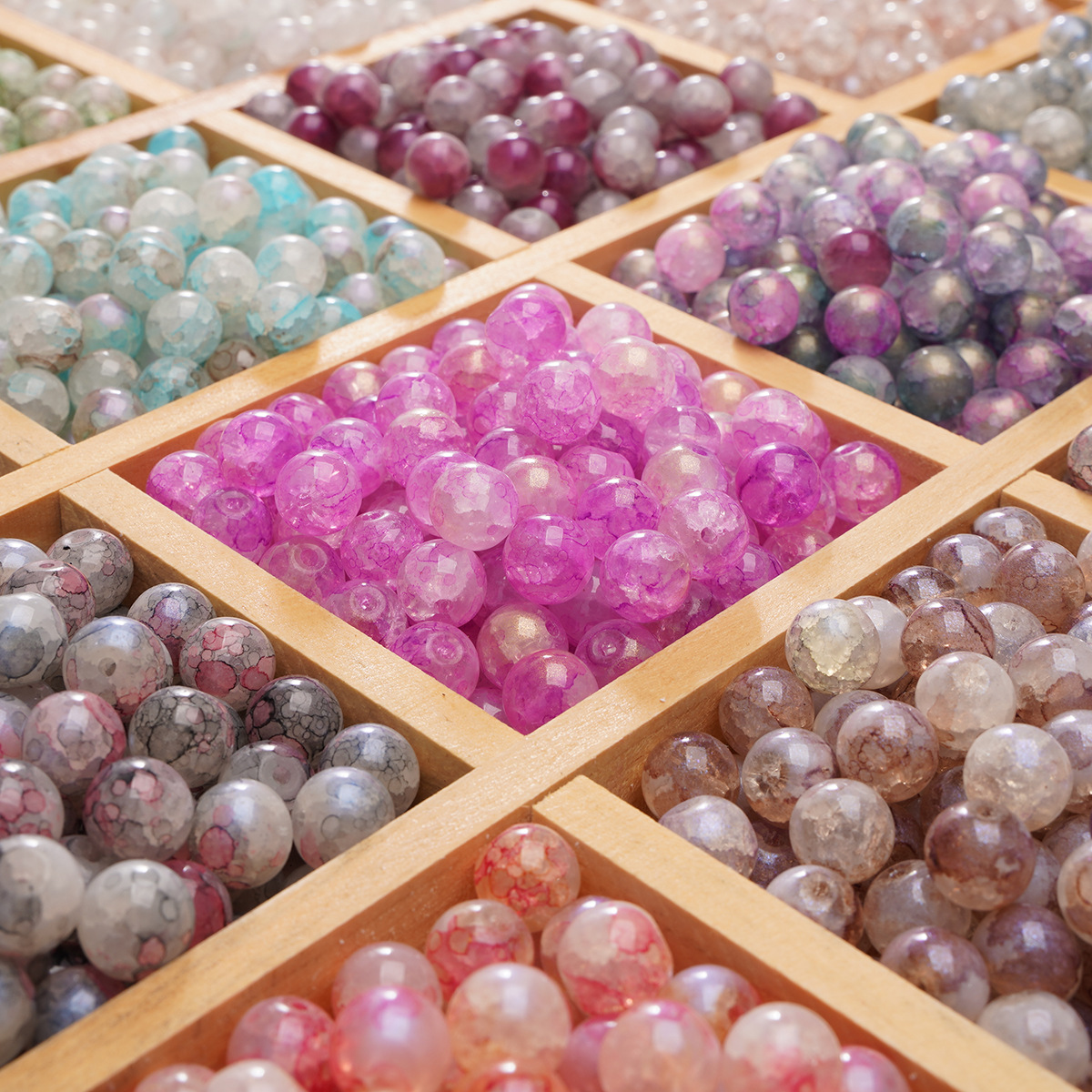 玻璃极光蓝圆珠10mm手工diy手链项链串珠散珠手串饰品配件爆花珠