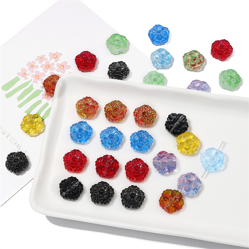 15mm玻璃珠双生花珠子手工diy手串项链饰品配件材料串珠散珠