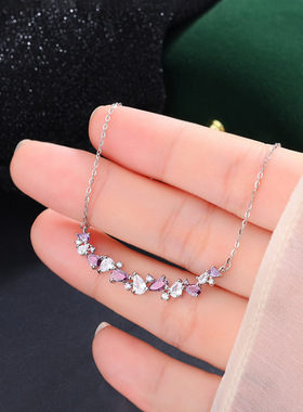 微笑幸运紫藤花项链锁骨链