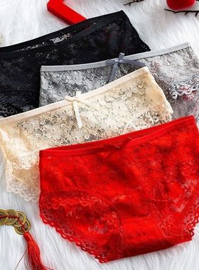 性感红色少女生内裤女士纯棉裆少女生蕾丝无痕蛇年舒适三角裤头女
