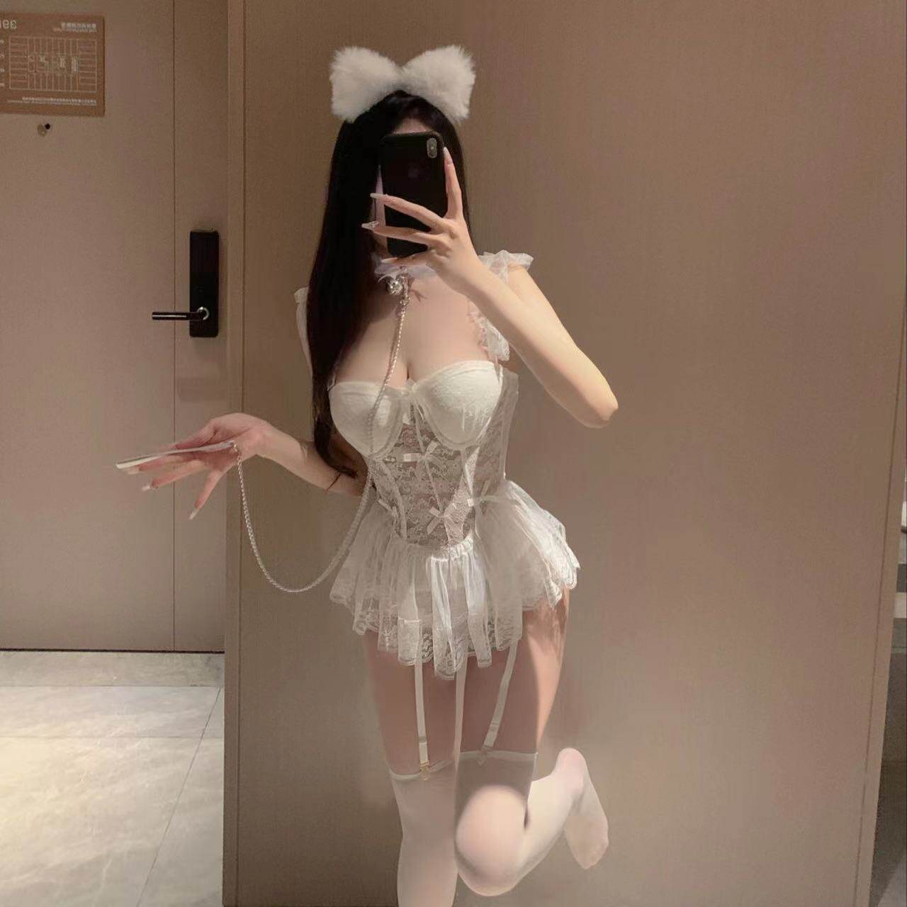 私房纯欲网纱鱼骨胸衣外穿性感蕾丝内衣套装情趣小胸聚拢钢托睡裙