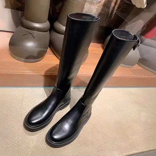 秋冬加绒增高女高筒骑士靴