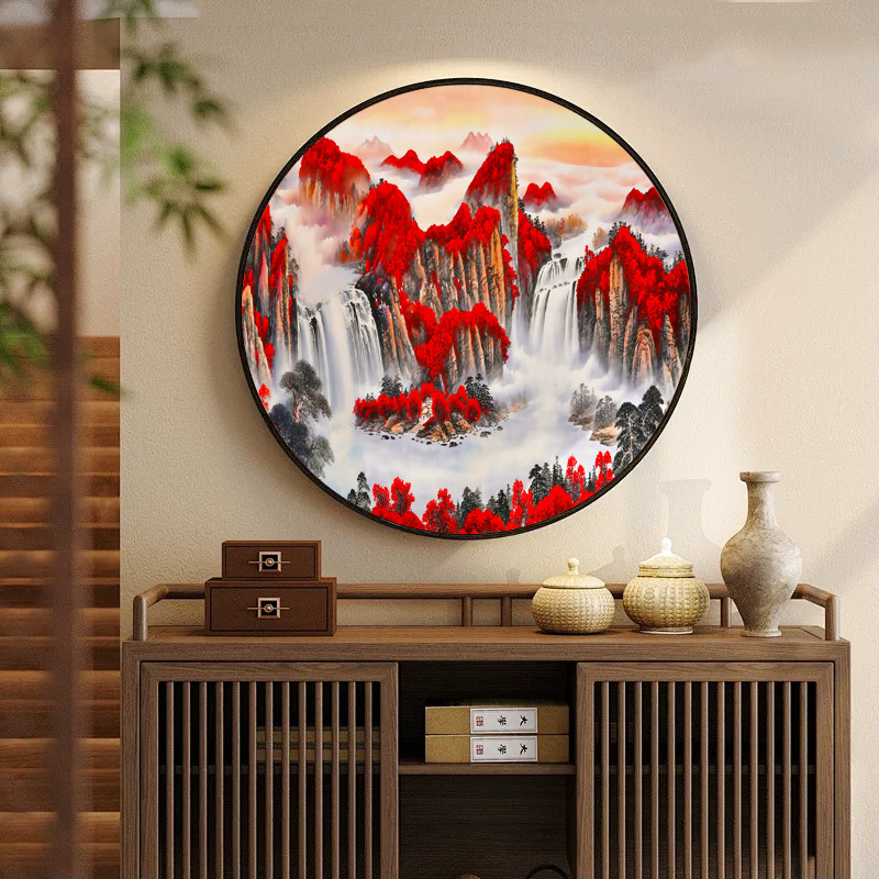 鸿运当头圆形挂画客厅装饰画
