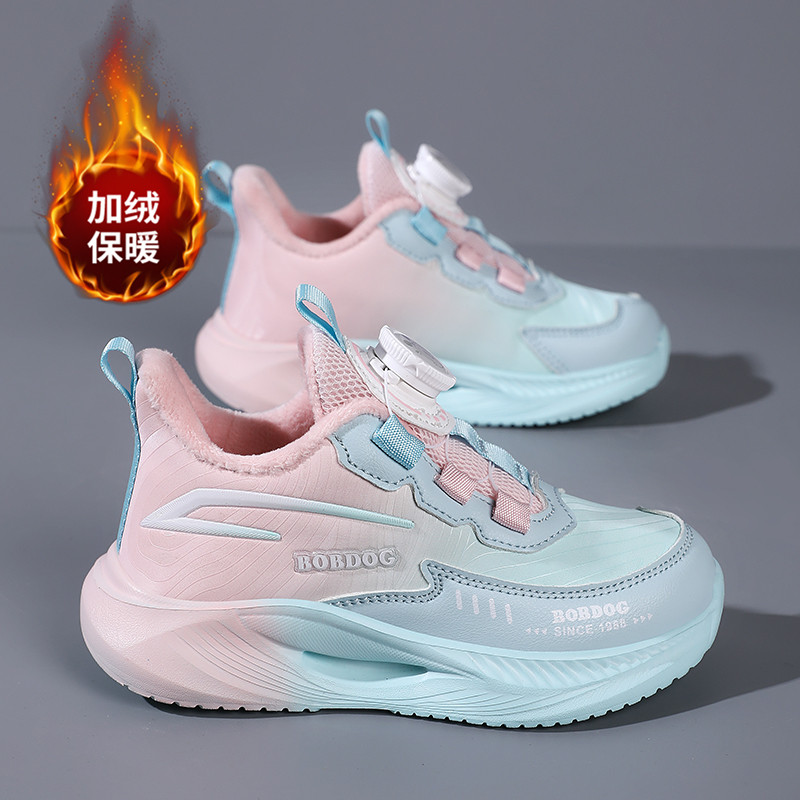 巴布豆女童加绒二棉运动鞋冬季新款儿童跑步鞋中大童保暖女孩棉鞋