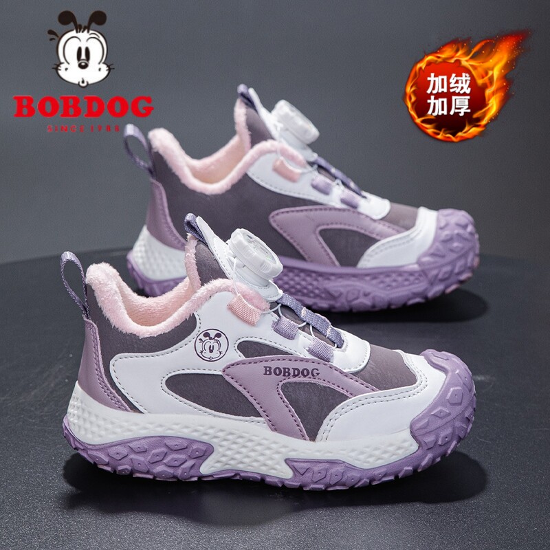 巴布豆女童运动鞋2025冬季新款加绒保暖二棉鞋软底防滑女孩跑步鞋