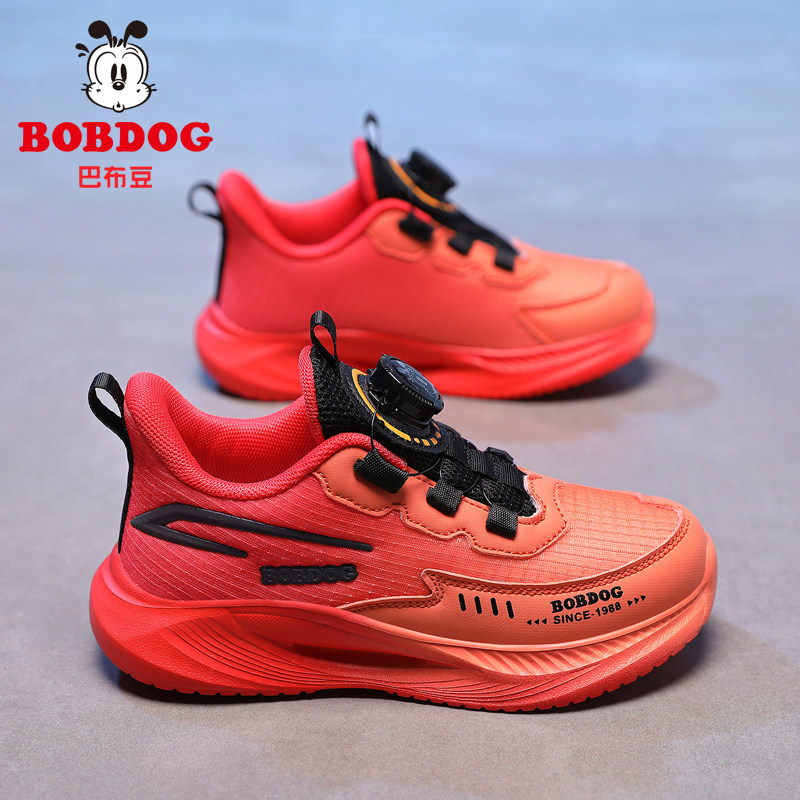 巴布豆男童运动鞋2026春秋新款透气网面儿童鞋子红色男孩跑步鞋潮