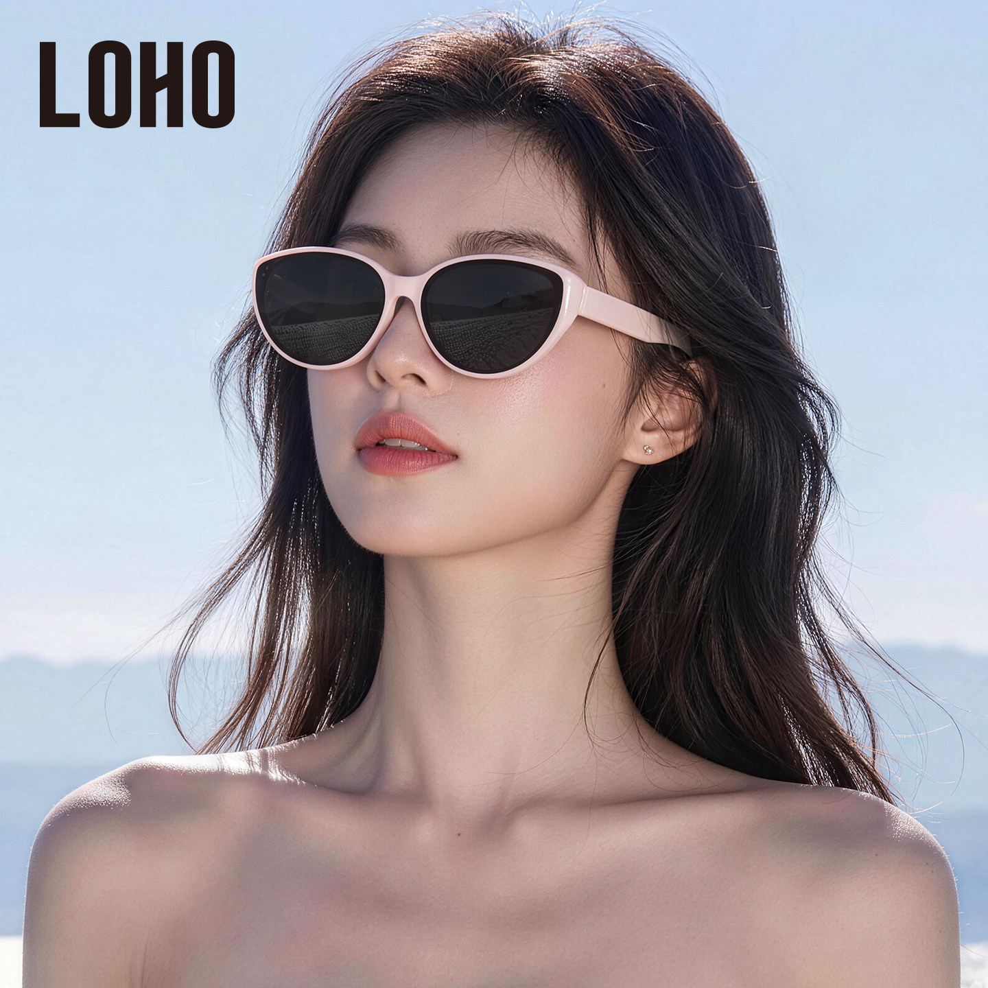 LOHO猫眼墨镜粉白小框方圆显脸小太阳眼镜防晒高级感旅游墨镜女款