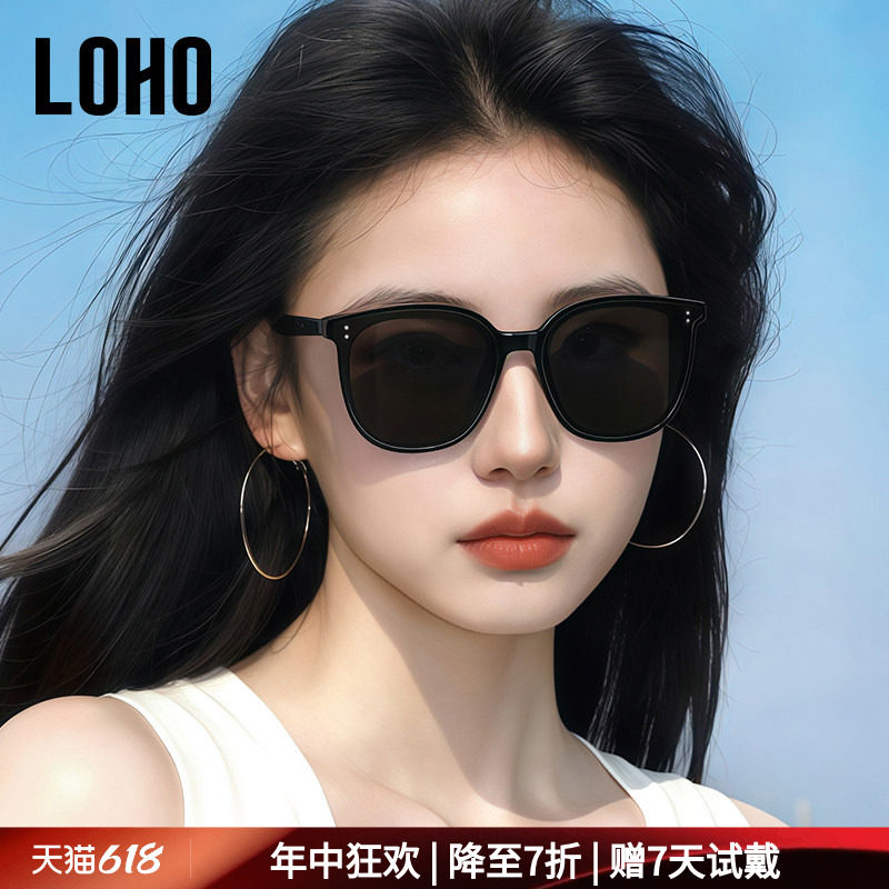 LOHO墨镜女款偏光防晒太阳镜开车专用镜大脸可用太阳防紫外线墨镜