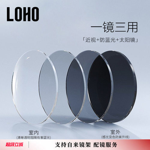LOHO变色防蓝光1.60近视镜片