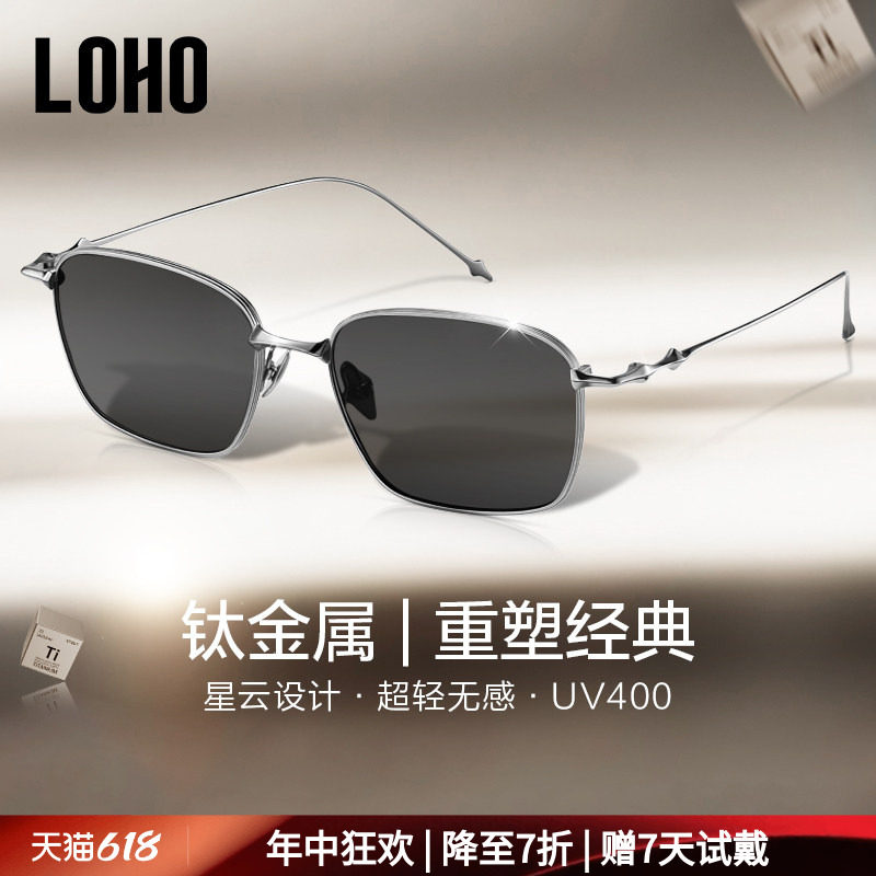 LOHO2026新款纯钛超轻金属太阳镜墨镜男款开车驾驶防晒飞行员方框