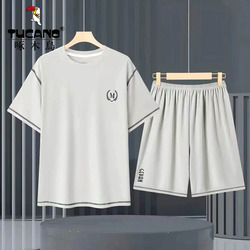 啄木鸟凉感男士睡衣男夏季短袖短裤薄款宽松简约夏天家居服两件套