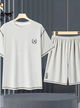 啄木鸟凉感男士睡衣男夏季短袖短裤薄款宽松简约夏天家居服两件套