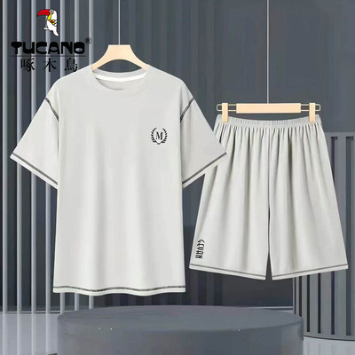 啄木鸟凉感男士睡衣男夏季短袖短裤薄款宽松简约夏天家居服两件套