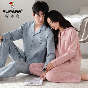 啄木鸟情侣款睡衣春秋冬季长袖长裤纯棉质夏天男女士家居服两件套