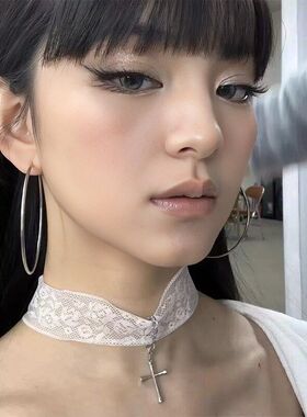 复古宽边白色蕾丝十字架项圈choker颈带纯欲辣妹风颈链锁骨链潮